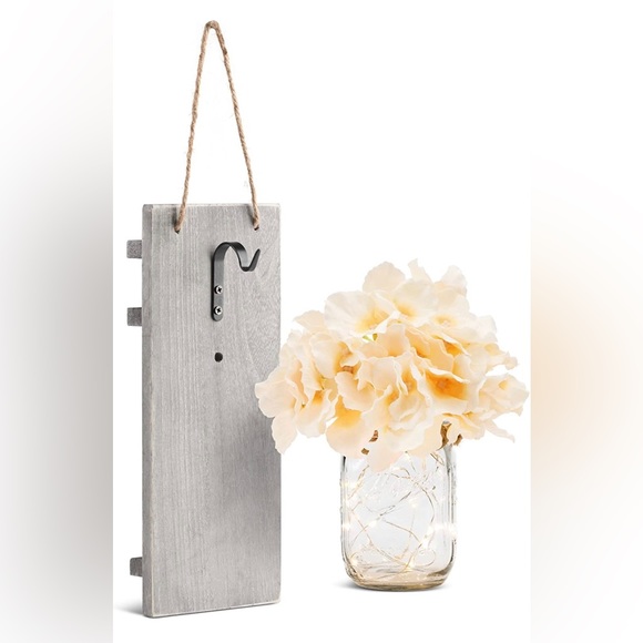 Hanging Mason Jar Sconces with LED Fairy Lights, Silk Hydrangea, NEW in Box - Picture 6 of 11